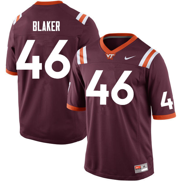 Men #46 Chase Blaker Virginia Tech Hokies College Football Jerseys Sale-Maroon - Click Image to Close